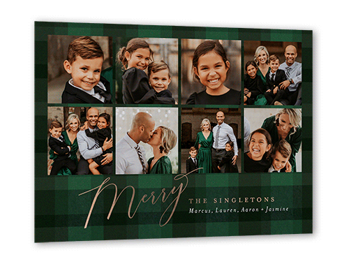 Joyful Holiday Plaid 5x7 Green  Holiday Card