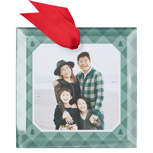 Geometric Quilt Frame 3x3 Green  Glass Ornament