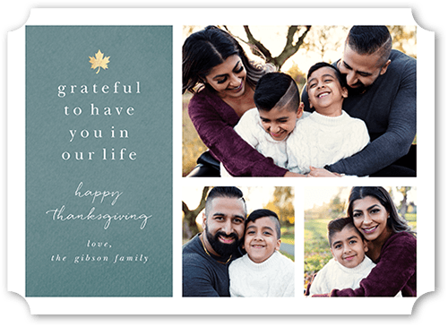 Little Maple Leaf 5x7 Blue  Thanksgiving Card