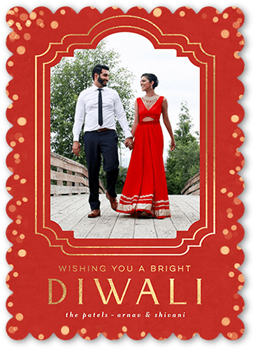 Ornamented Frame 5x7 Orange  Diwali Card