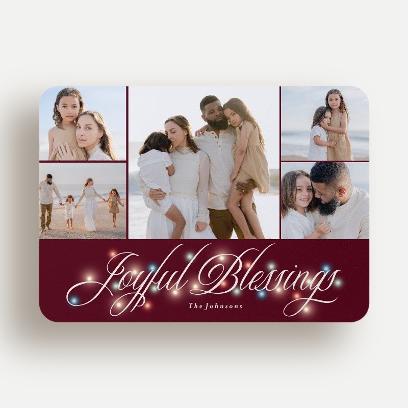 Religious Christmas Cards: Lights Script 5x7 Landscape Flat Red 5+ Photos Standard Smooth Cardstock Rounded Shutterfly