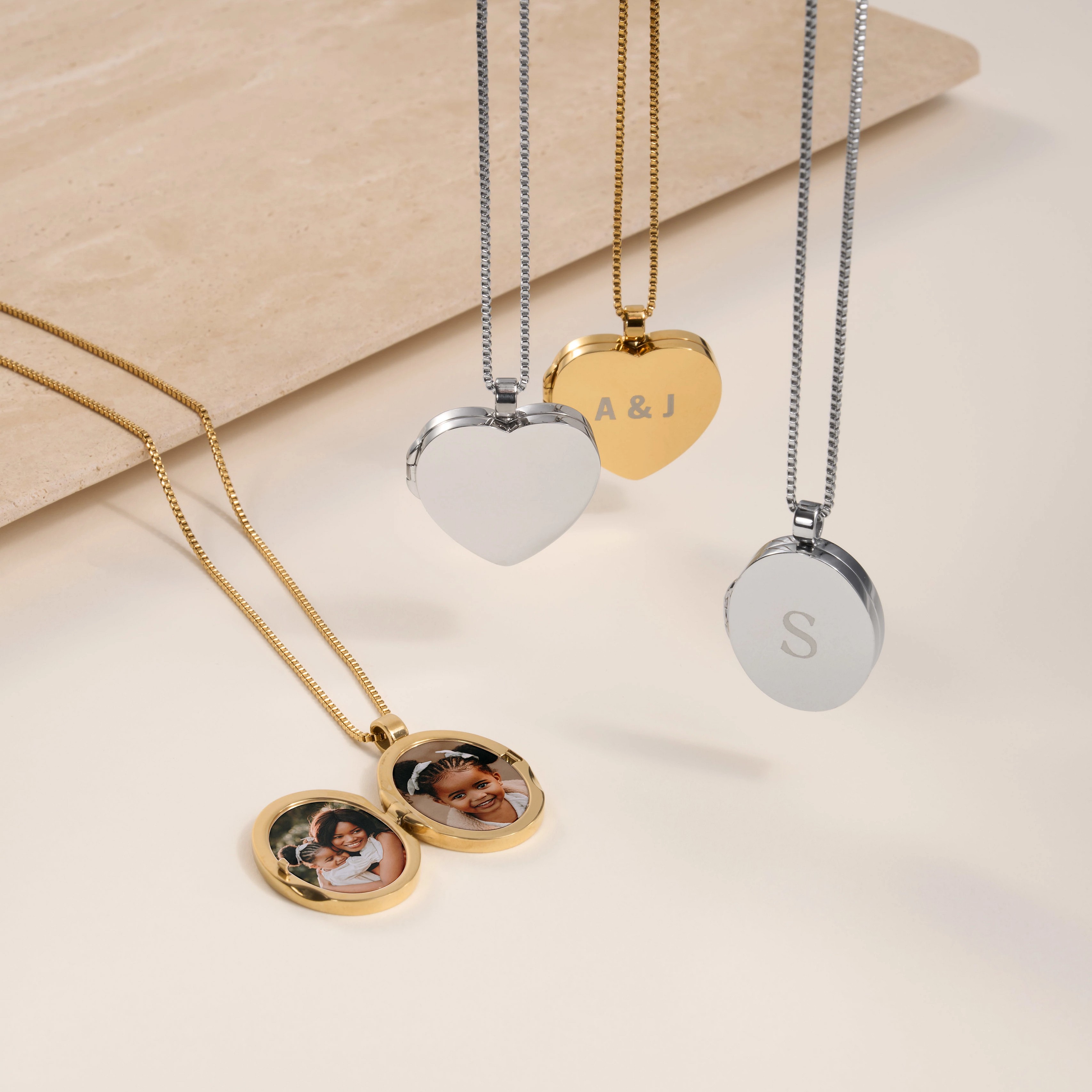 Classic Date Locket Necklace Classic Date 25mm x 25mm Gray Locket Necklace
