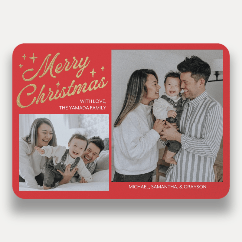 Glitter Stars Holiday Card Glitter Stars 5x7 Red Holiday Card