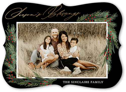 Religious Christmas Cards: Wintergreen Frame 5x7 Landscape Flat Black 1 Photo Signature Smooth Cardstock Bracket Shutterfly