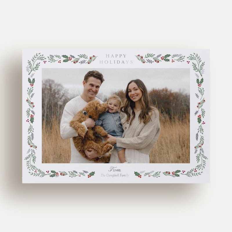 Painted Holly Frame Holiday Card