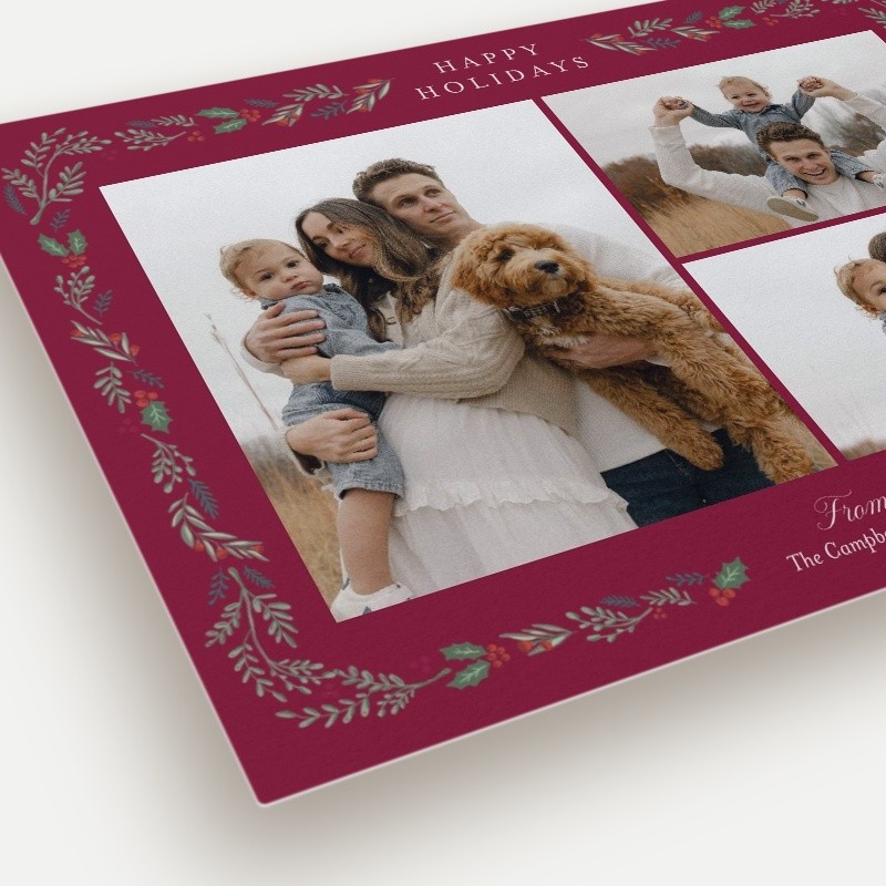 Painted Holly Frame Holiday Card