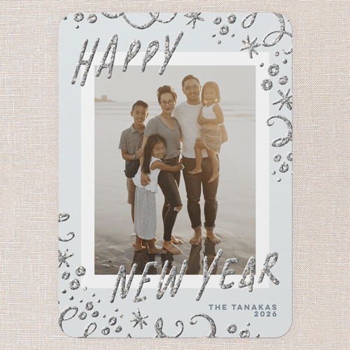 Shimmering Streamers 5x7 Blue  New Year's Card