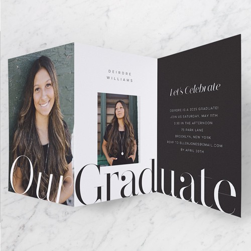 Elegant Contrast 5x7 Black  Graduation Invitation