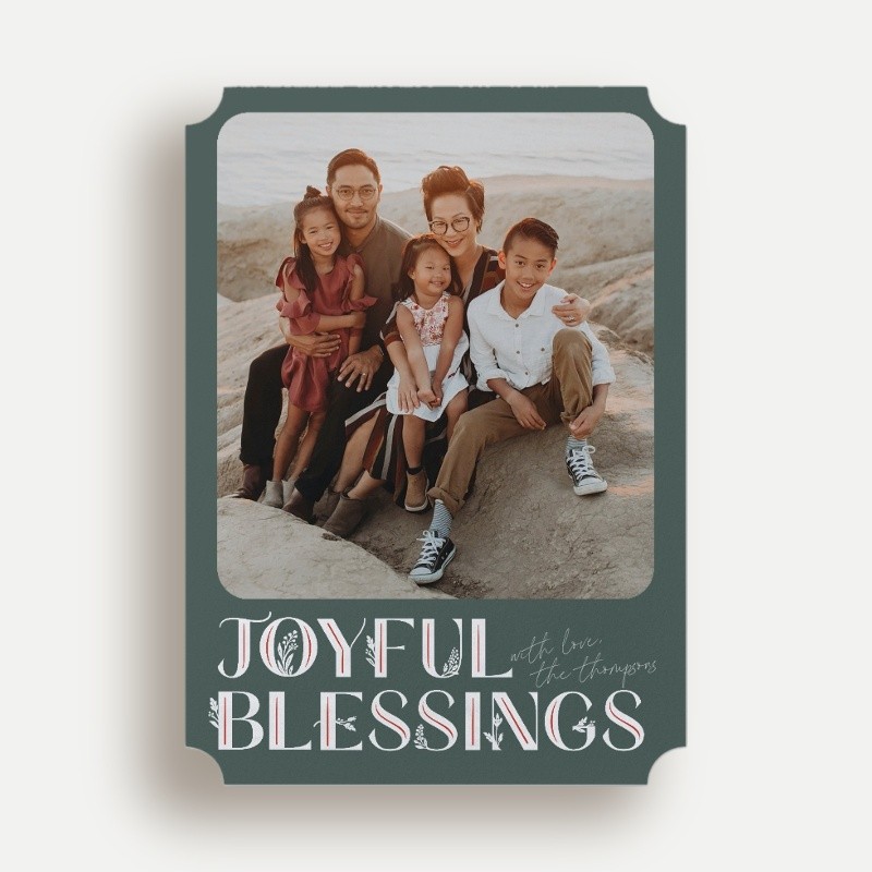 Religious Christmas Cards: Deco Botanical 5x7 Portrait Flat Green 1 Photo Signature Smooth Cardstock Ticket Shutterfly