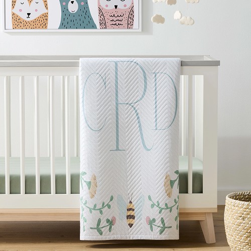 Monogram Hearts Quilted Baby Blanket Monogram Hearts 36x50 Green Quilted Baby Blanket