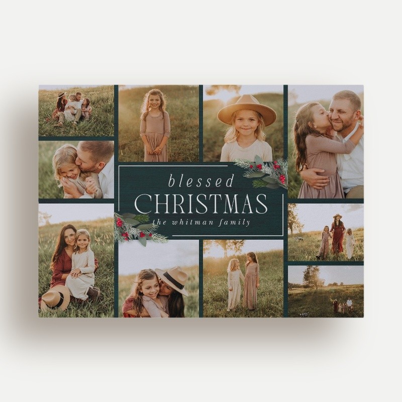 Religious Christmas Cards: Berry Collage 5x7 Landscape Flat Green 5+ Photos Luxe Double-Thick Cardstock Square Shutterfly