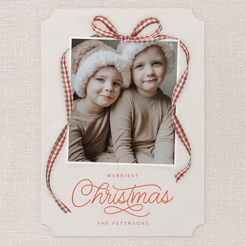 Christmas Cards: Remarkable Ribbon 5x7 Portrait Flat Beige 1 Photo Signature Smooth Cardstock Ticket Shutterfly