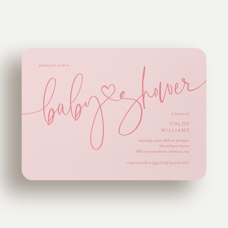 Heart Script Baby Shower Invitation