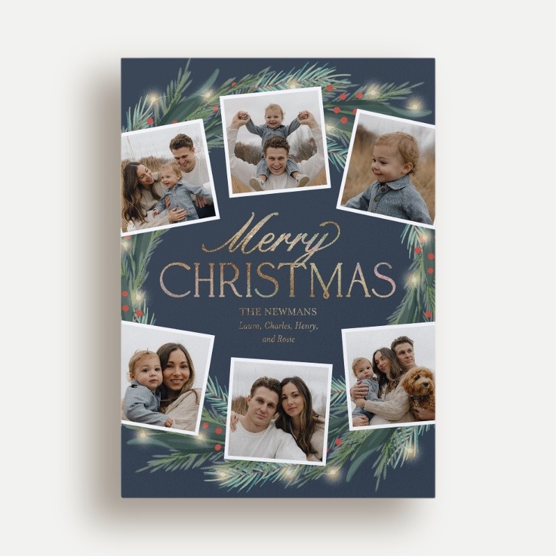 Gold Foil Wreath Holiday Cards