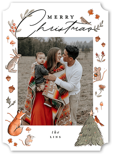 Woodland Critters 5x7 White  Holiday Card