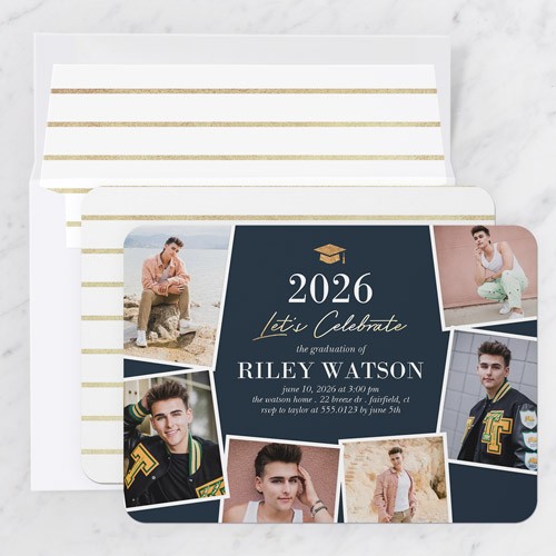 Encircled Snaps 5x7 Blue  Graduation Invitation