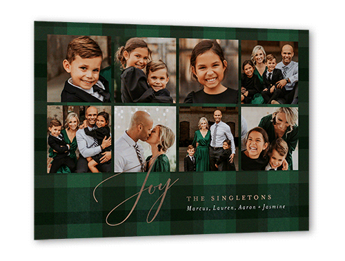 Joyful Holiday Plaid 5x7 Green  Holiday Card