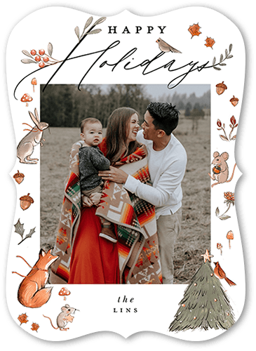 Woodland Critters 5x7 White  Holiday Card