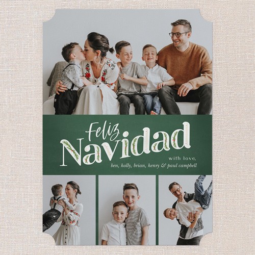 Tarjetas De Navidad: Classic Christmas Charm 5x7 Portrait Flat Green 1 Photo Signature Smooth Cardstock Ticket Shutterfly