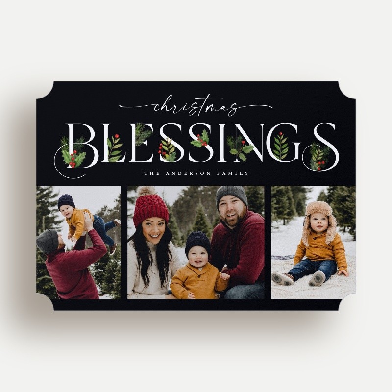 Religious Christmas Cards: Classic Statement 5x7 Landscape Flat Black 3 Photos Signature Smooth Cardstock Ticket Shutterfly
