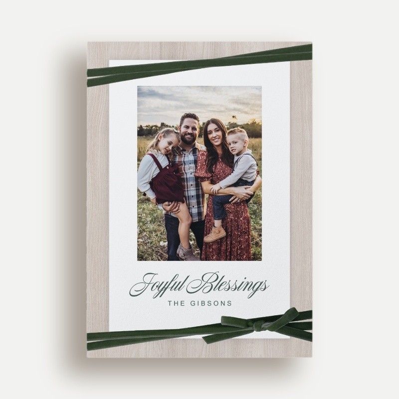 Religious Christmas Cards: Elegant Bow Frame 5x7 Portrait Flat Green 1 Photo Luxe Double-Thick Cardstock Square Shutterfly