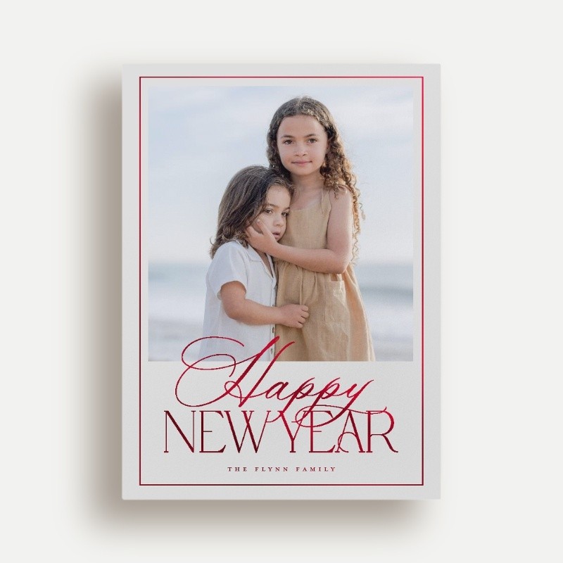 New Year Foil Cards: Refined Collage 6x8 Flat Beige Red Foil 1 Photo Foil Cardstock Square Shutterfly