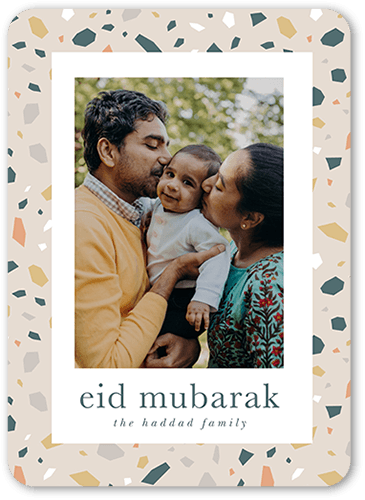 Flecked Trim 5x7 Gray  Eid Card