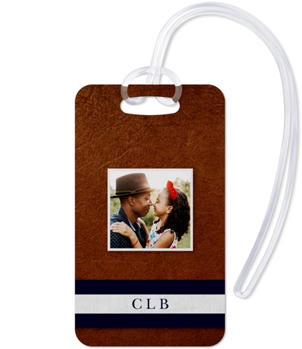 Initial Stripe Banner 2x4 Brown  Luggage Tag