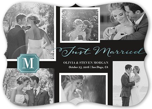 Wedding Announcements: Brilliant Monogram Collage Classic 5x7 Flat Blue 5+ Photos Signature Smooth Cardstock Bracket Shutterfly