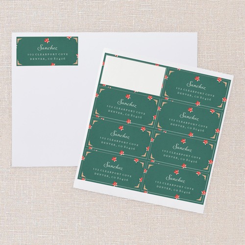 Festive Poinsettia 1 1/8x2 3/8 Green  Address Labels