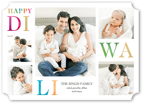 Staggered Celebration 5x7 White  Diwali Card