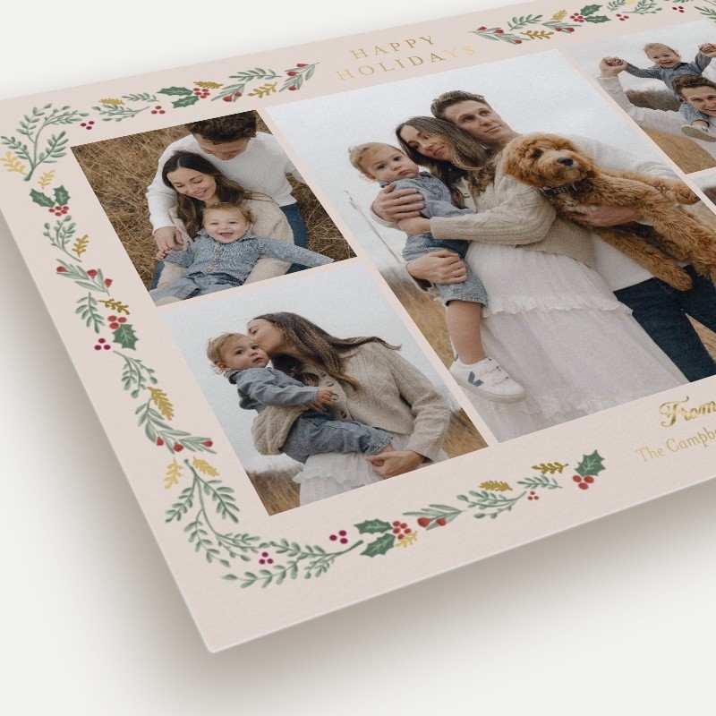 Painted Holly Frame Holiday Card