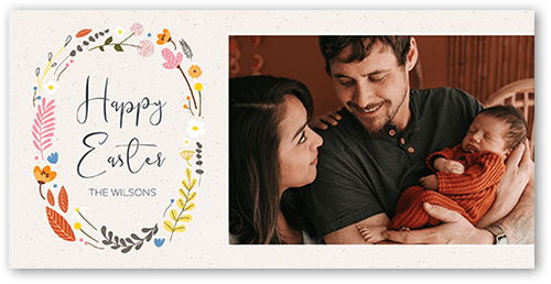 Flowered Wreath 4x8 Brown  Easter Card