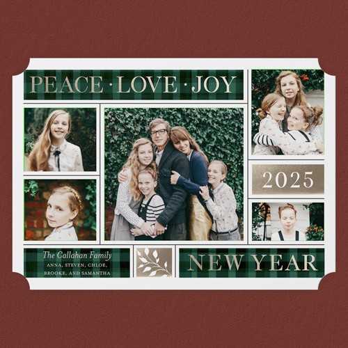 Peace Love Joy Grid 5x7 Green  Holiday Card