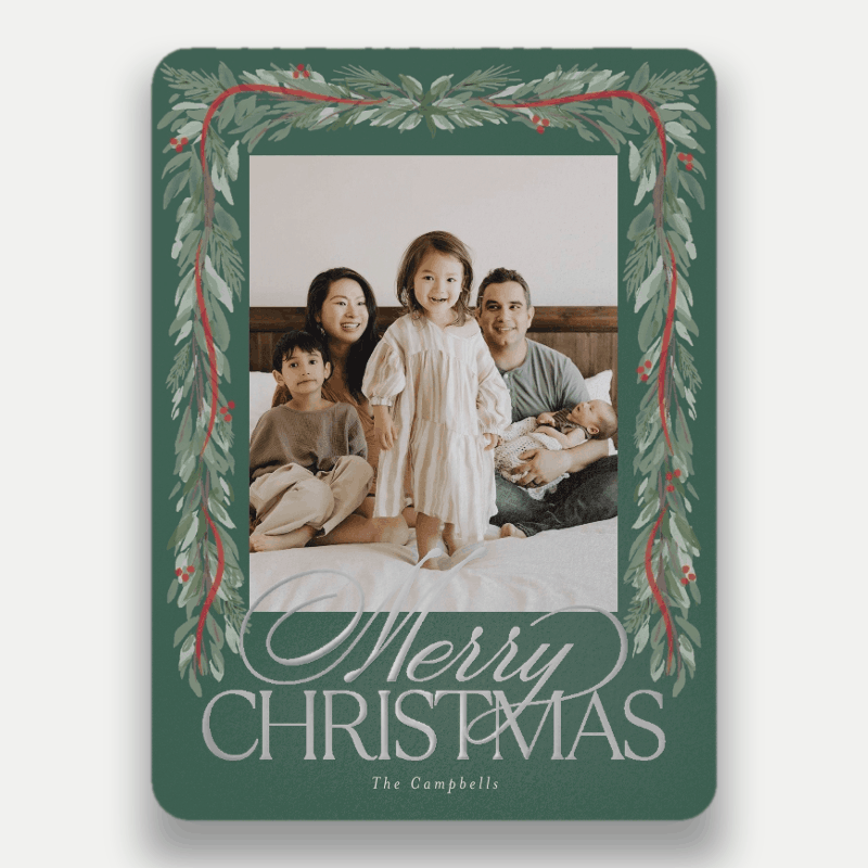 Draped Garland Holiday Card Draped Garland 6x8 Green Holiday Card
