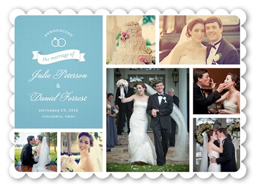 Wedding Announcements: Wedding Rings Collage Classic 5x7 Flat Blue 1 Photo Signature Smooth Cardstock Scallop Shutterfly