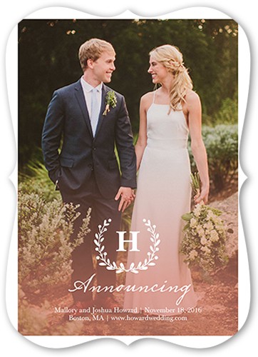 Wedding Announcements: Announcing Matrimony Monograms 5x7 Flat Orange 1 Photo Pearl Shimmer Cardstock Bracket Shutterfly