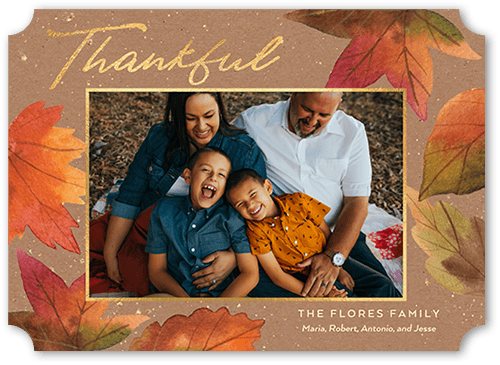 Autumnal Leaves 5x7 Beige  Thanksgiving Card