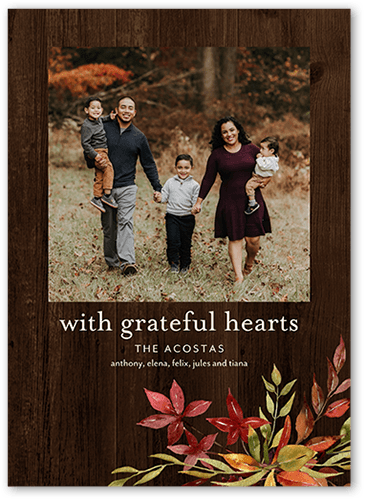 Grateful Hearts 5x7 Brown  Thanksgiving Card