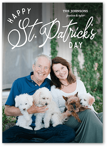 Calligraphic Greetings 5x7 White  St. Patrick's Day Card