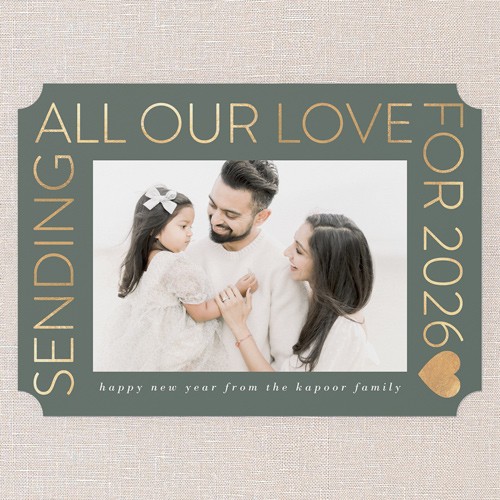 Sending All Our Love 5x7 Green  New Year's Card
