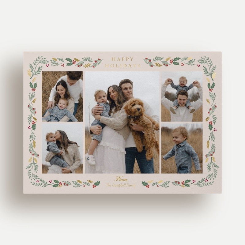 Painted Holly Frame Holiday Card