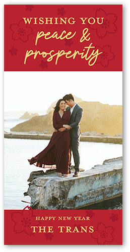 Peace Flowers 4x8 Red  Lunar New Year Card