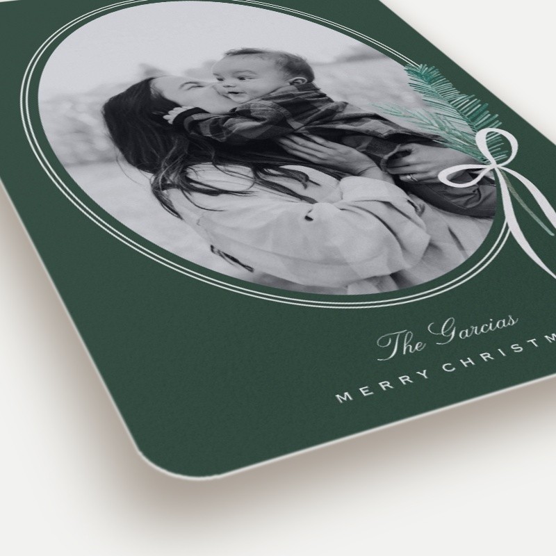 Pine Bow Oval Holiday Card