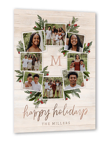Photo Wreath 5x7 Beige  Holiday Card