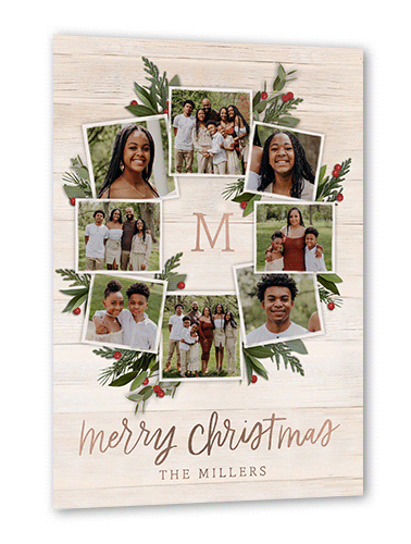Photo Wreath 5x7 Beige  Holiday Card