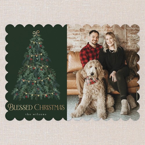Religious Christmas Cards: Beautiful Tree 5x7 Landscape Flat Green 4 Photos Signature Smooth Cardstock Scallop Shutterfly