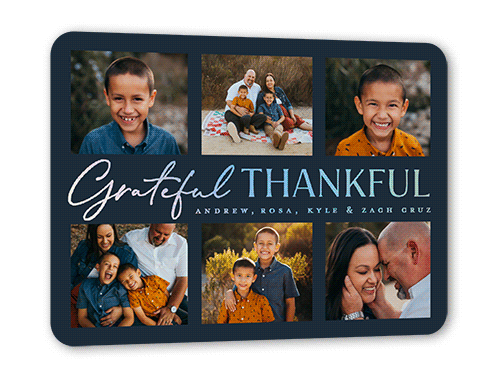 Grateful and Thankful 5x7 Blue  Thanksgiving Card