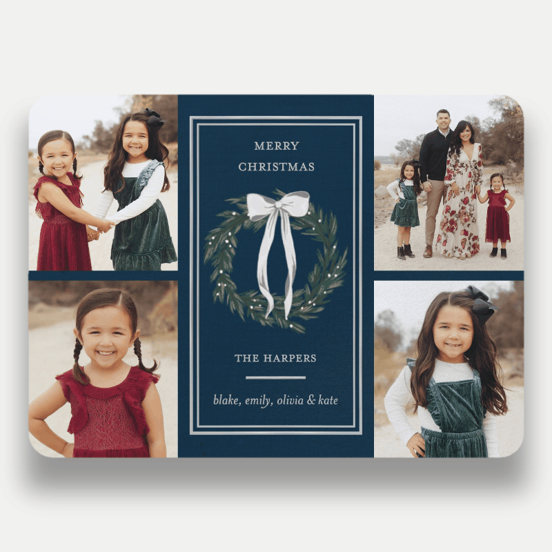 Centered Wreath Holiday Card Centered Wreath 6x8 Blue Holiday Card