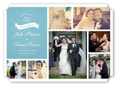 Wedding Announcements: Wedding Rings Collage Classic 5x7 Flat Blue 5+ Photos Signature Smooth Cardstock Ticket Shutterfly